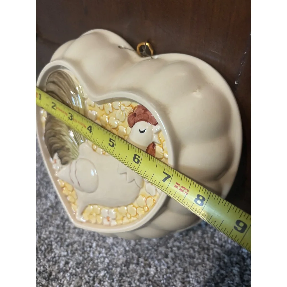Vintage Heart Shaped Ceramic Rooster Jello Mold Wall Hanging Farmhouse Decor